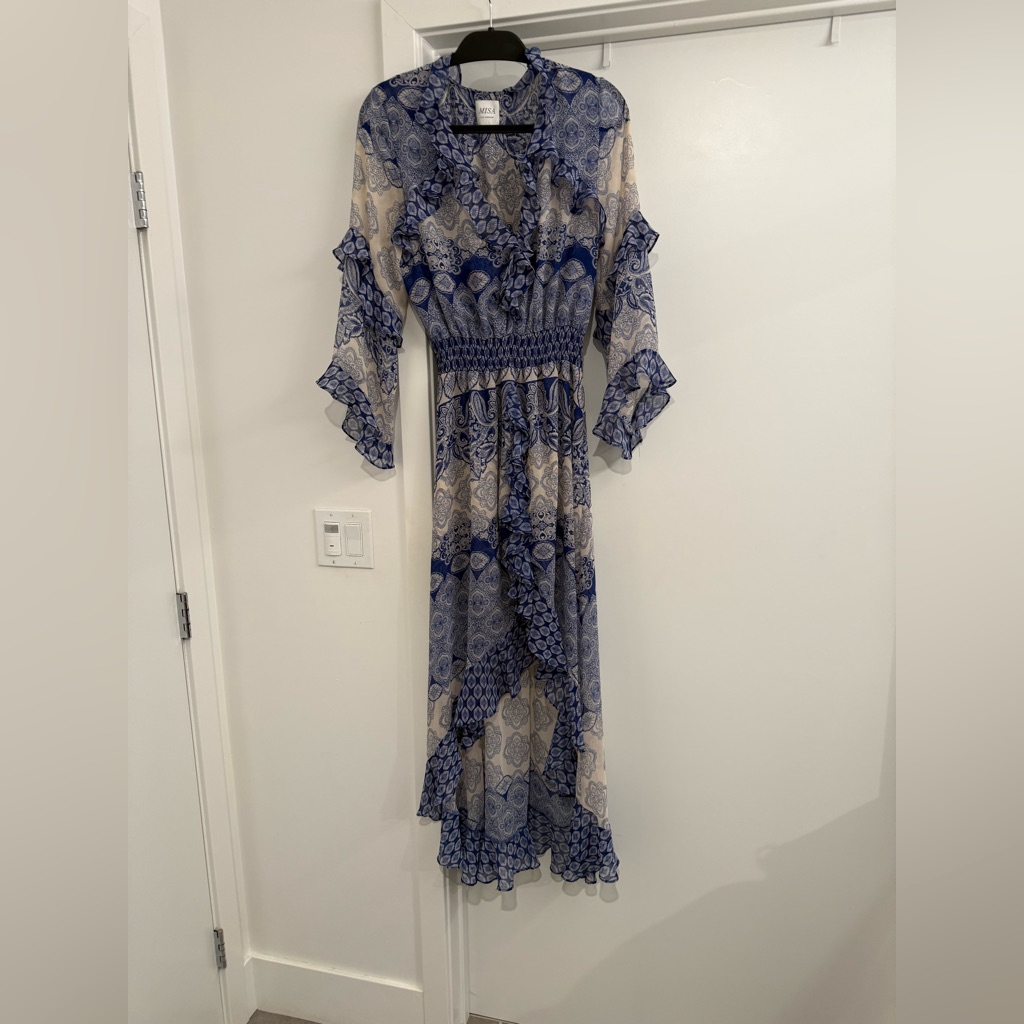 Elegant Blue And Cream Women's Dress